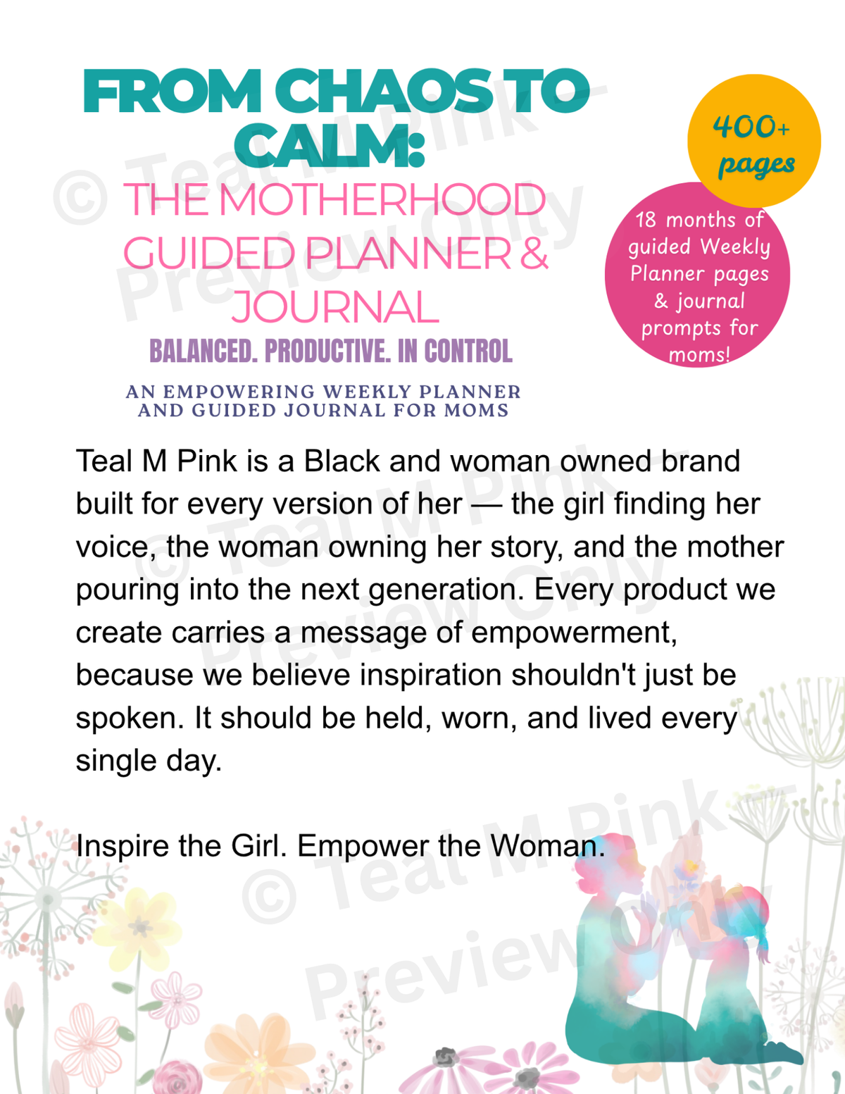 From Chaos to Calm: Motherhood Guided Journal & 18-Month Planner | Digital Download PDF